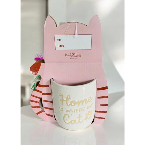 New Pink Home is Where My Cat Is 18oz Mug & Kitten Toy Coffee Tea Gift Set - Picture 2 of 2